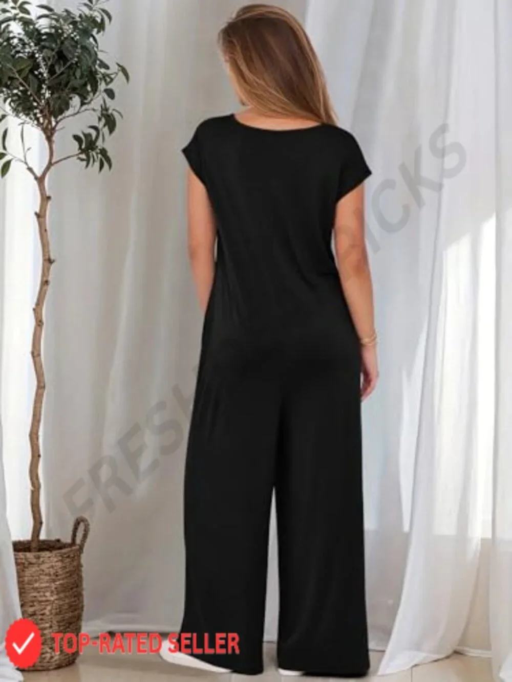 Loose Cap Sleeve Wide Leg Jumpsuit Romper Summer Casual Rayon Blend